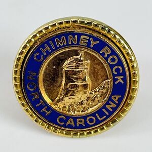 Vintage Chimney Rock North Carolina Souvenir Pinback Button Gold Blue Travel NC